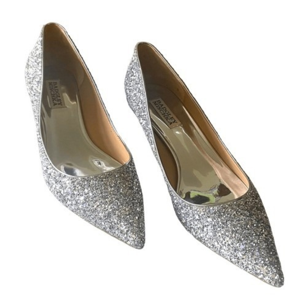 Badgley Mischka Silver Glitter Pointed Toe‎ Kitten Heel Pumps Womens Size 9 - Picture 5 of 12